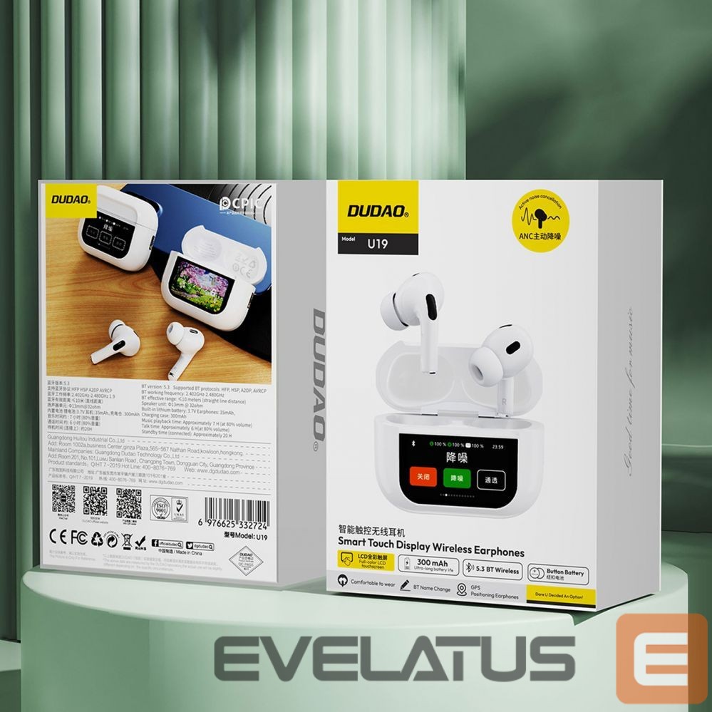 Wireless headphones Dudao Dudao U19 in-ear TWS wireless Bluetooth 5.3 headphones with LED display - white
