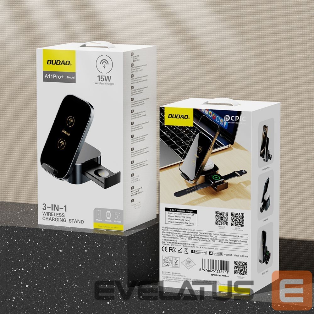 Adapter Dudao Dudao A11Pro+ 15W 3in1 Inductive Charger for Phone/Smartwatch/Headphones - Black