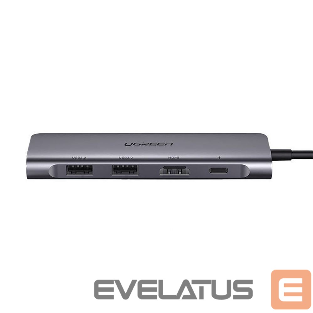 Cable Ugreen Ugreen CM195 6in1 adapter USB-C - HDMI / 2x USB-A 3.0 / USB-C PD / SD / TF reader - gray