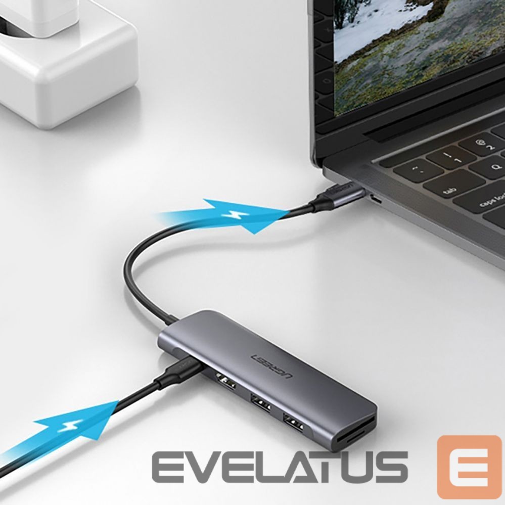 Cable Ugreen Ugreen CM195 6in1 adapter USB-C - HDMI / 2x USB-A 3.0 / USB-C PD / SD / TF reader - gray