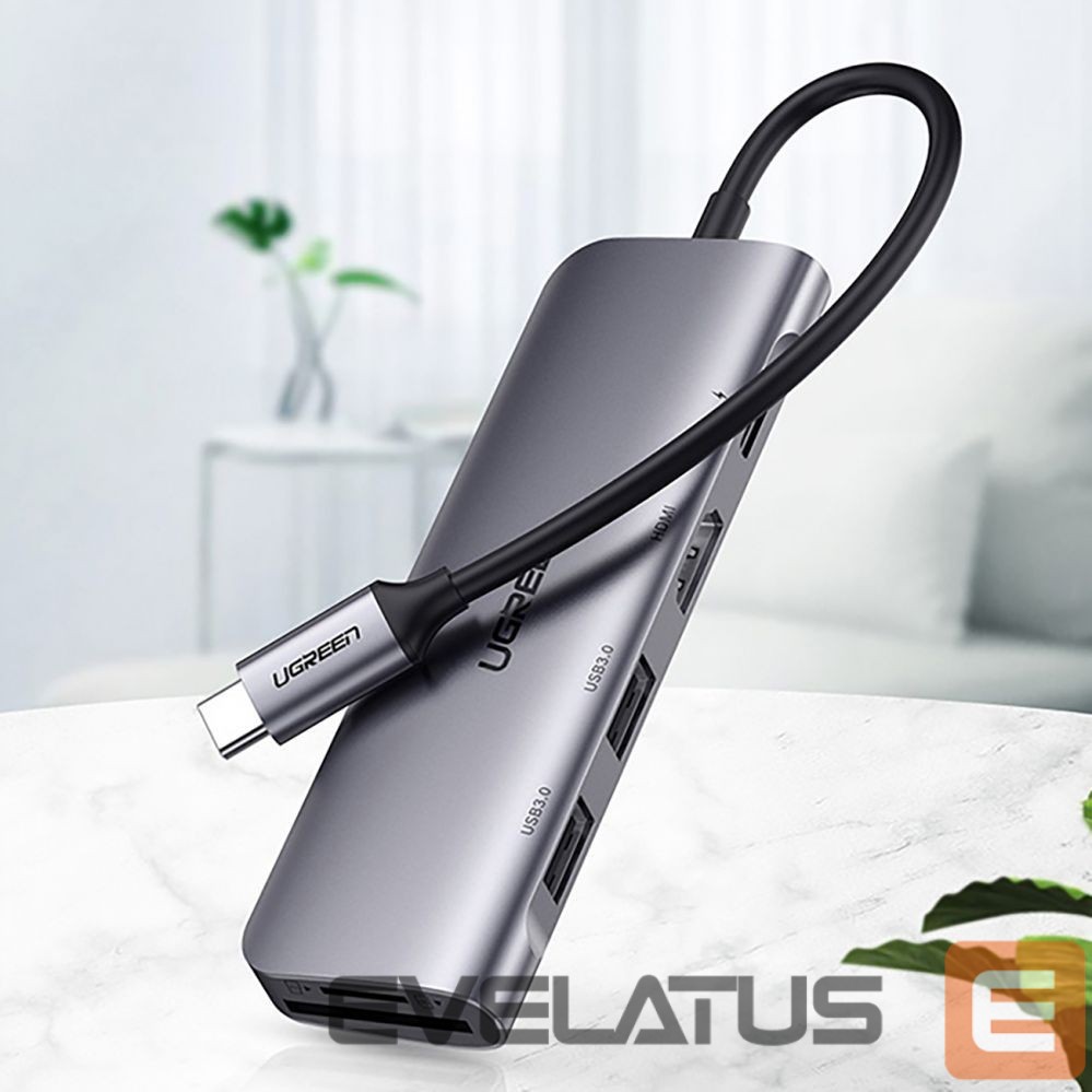 Cable Ugreen Ugreen CM195 6in1 adapter USB-C - HDMI / 2x USB-A 3.0 / USB-C PD / SD / TF reader - gray