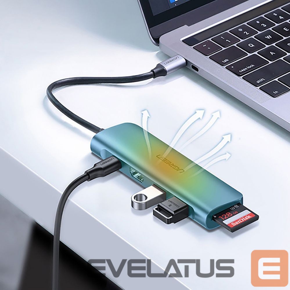 Cable Ugreen Ugreen CM195 6in1 adapter USB-C - HDMI / 2x USB-A 3.0 / USB-C PD / SD / TF reader - gray