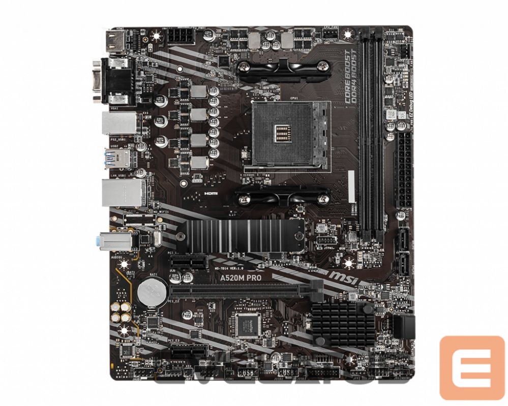 Motherboard for Intel processors MSI A520M PRO Processor family AMD, Processor socket AM4, DDR4, Memory slots 2, Chipset AMD A, Micro ATX