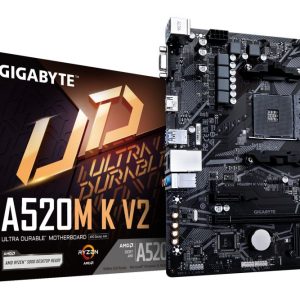 Motherboard for Intel processors Gigabyte  A520M K V2 1.0 M/B Processor family AMD, Processor socket AM4, DDR4 DIMM, Memory slots 2, Supported hard disk drive interfaces 	SATA, M.2, Number of SATA connectors 4, Chipset AMD A520, Micro ATX 