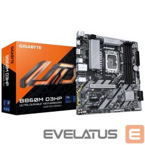 Motherboard for Intel processors Gigabyte  Mainboard||Intel B860 Express|LGA1851|Micro-ATX|Memory DDR5|Memory slots 4|2xPCI-Express 1x|1xPCI-Express 16x|2xM.2|1xHDMI|1xDisplayPort|1xAudio-In|1xAudio-Out|1xMicrophone|3xUSB 2.0|3xUSB 3.2|1xPS/2|1xRJ45|B860MD3HP1.0 