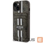 Other goods Guess  Guess 4G Stripes case with Magsafe wallet for iPhone 15 brown 
