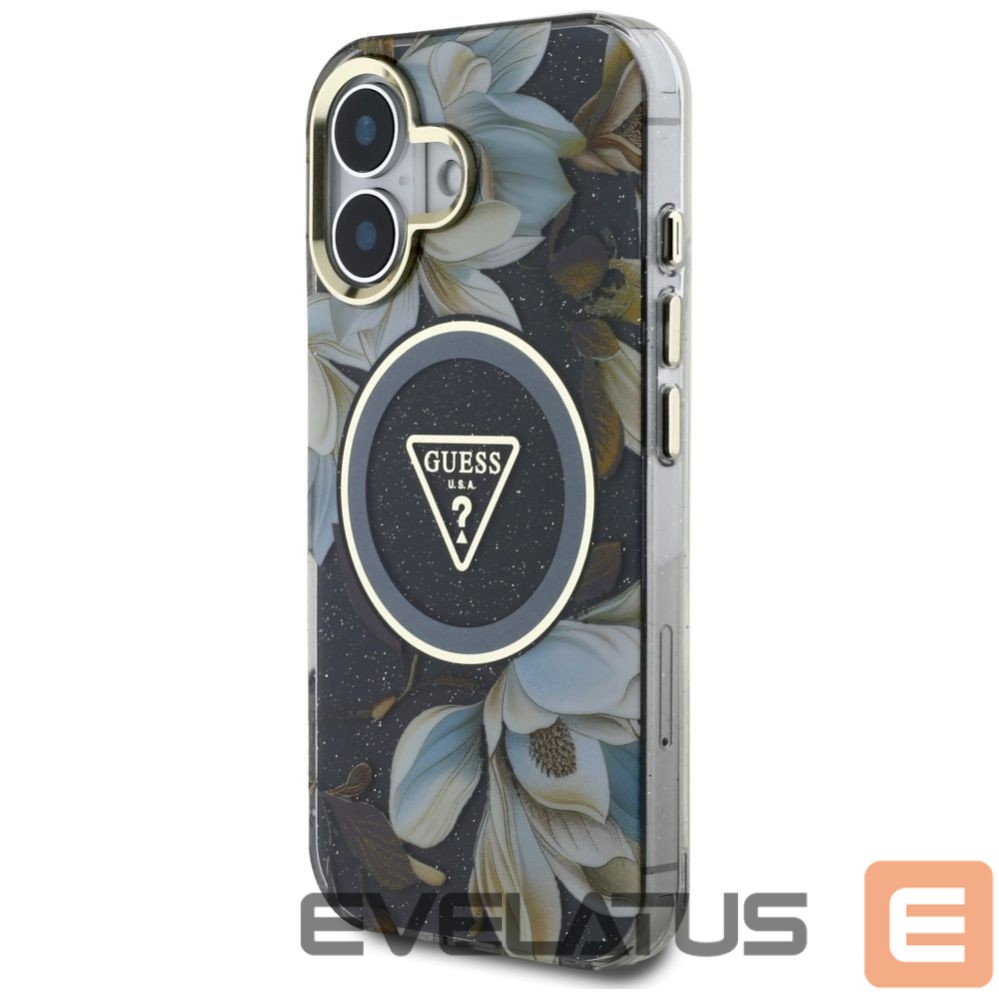 Other goods Guess Guess Glitter Flowers Triangle Buttons MagSafe case for iPhone 16 black