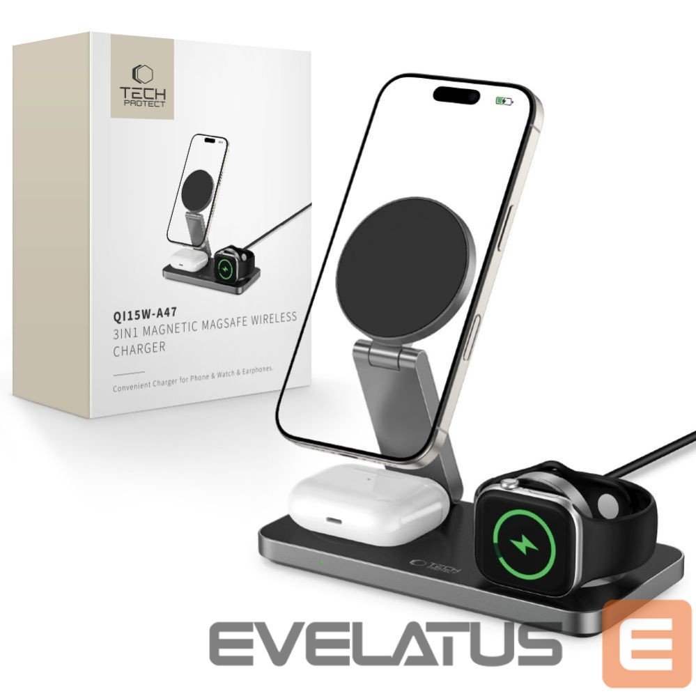Other goods Tech-Protect Tech-Protect QI15W-A47 MagSafe 3in1 Inductive Charger + USB-C Cable - Black