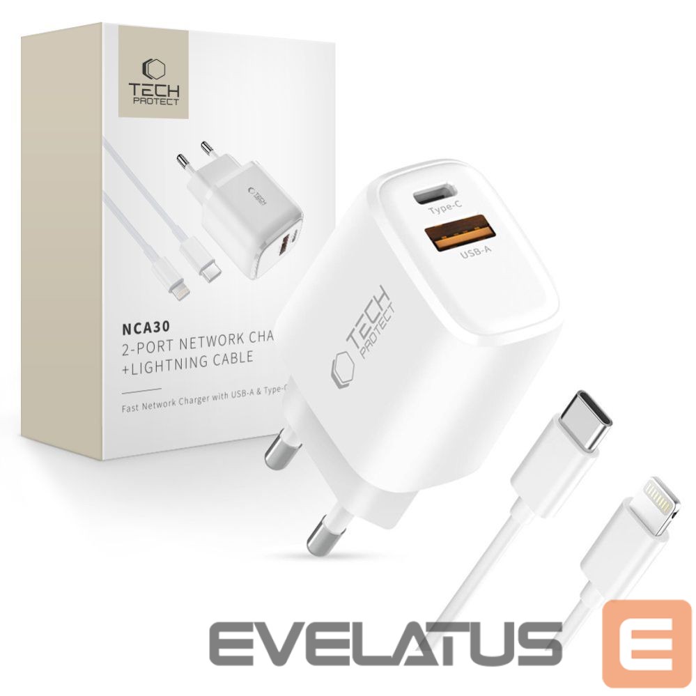 Other goods Tech-Protect Tech-Protect NCA30 PD 30W QC3.0 USB-A / USB-C Wall Charger + USB-C / Lightning Cable 100cm - White