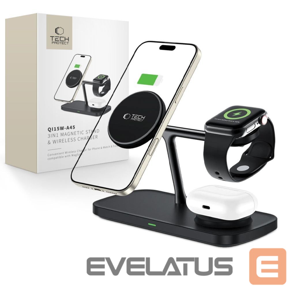 Other goods Tech-Protect Tech-Protect QI15W-A45 3in1 Wireless Charger with MagSafe for Apple Devices - Black