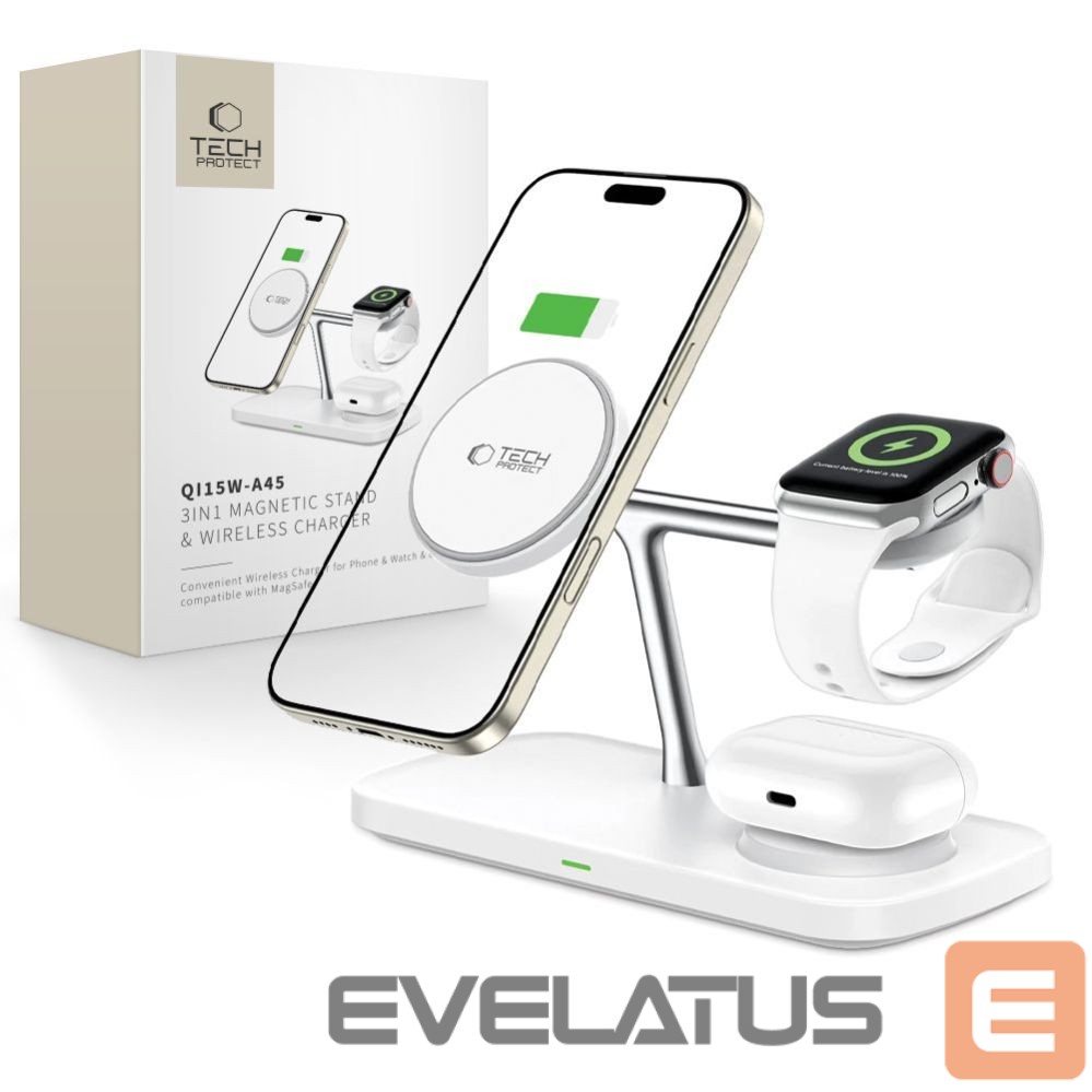 Other goods Tech-Protect Tech-Protect QI15W-A45 3in1 Wireless Charger with MagSafe for Apple Devices - White