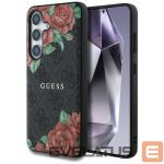 Back panel cover Guess  Guess Leather 4G Flowers Print Metal Classic Logo MagSafe Case for Samsung Galaxy S25 - Black 