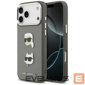 Back panel cover Karl Lagerfeld  Karl Lagerfeld FW Grained Karl & Choupette Heads Pins & Logo iPhone 17 Pro Max Case - Gray 