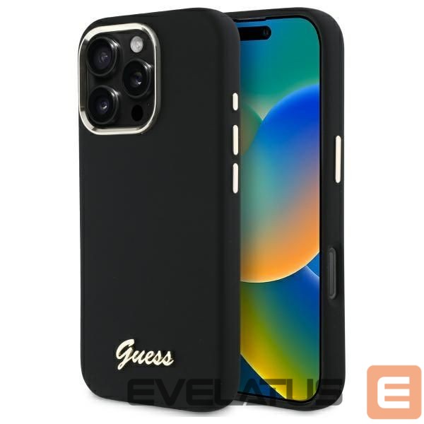 Other goods Guess Guess Silicone Script Metal Logo & Frame Case for iPhone 16 Pro Max - Black