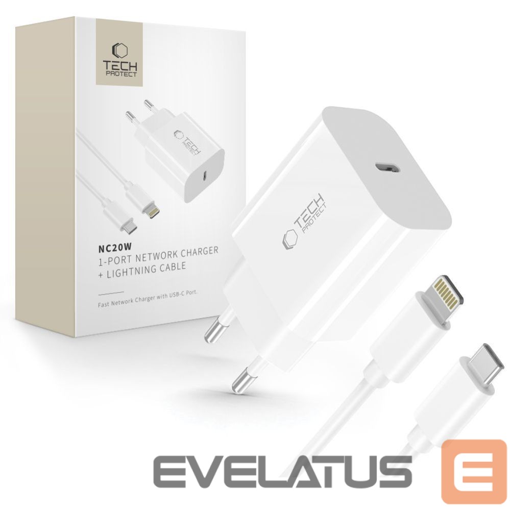 Other goods Tech-Protect Tech-Protect NC20W Wall Charger with 100 cm USB-C / Lightning Cable - White