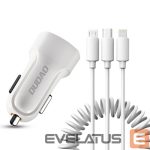 Adapter Dudao  Dudao car kit charger 2x USB 2.4A + cable USB 3in1 Lightning / Type C / micro USB cable white (R7 white) 
