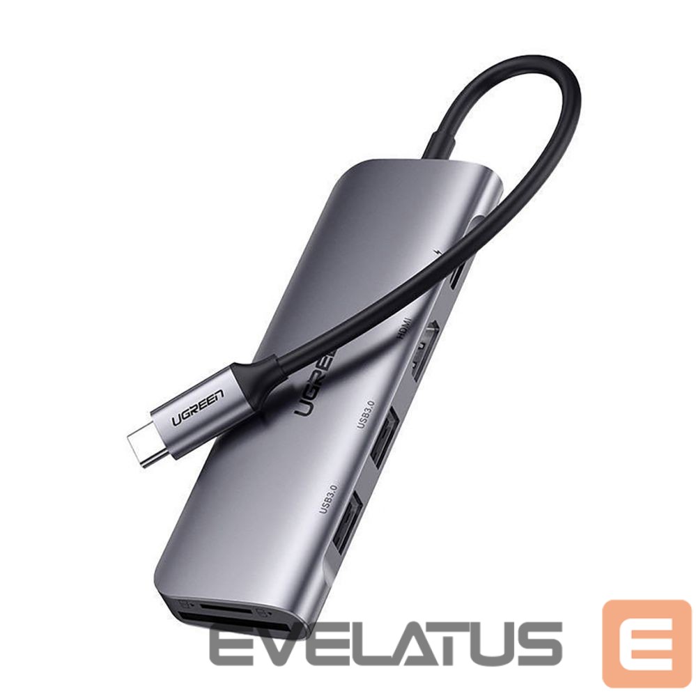 Cable Ugreen Ugreen CM195 6in1 adapter USB-C - HDMI / 2x USB-A 3.0 / USB-C PD / SD / TF reader - gray