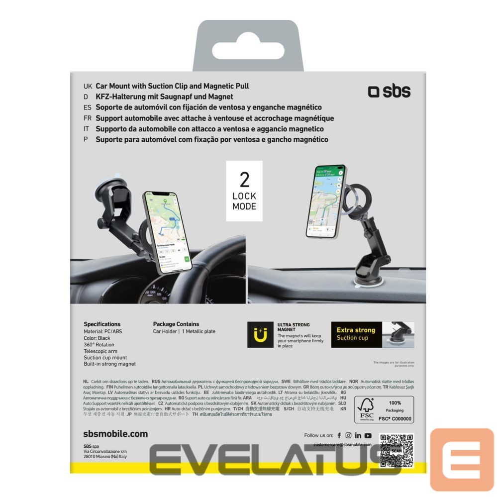 Auto holder SBS SBS TESUPMAGRINGEXT Smartphone Holder for Dashboard and Windshield, MagSafe Compatible - Black