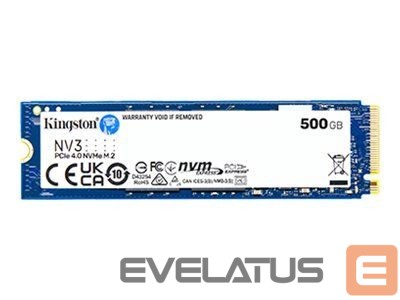 Hard drive SSD Kingston SSD | NV3 | 500 GB | SSD form factor M.2 2280 | Solid-state drive interface PCIe NVMe Gen 4.0 (x4) | Read speed 5000 MB/s | Write speed 3000 MB/s