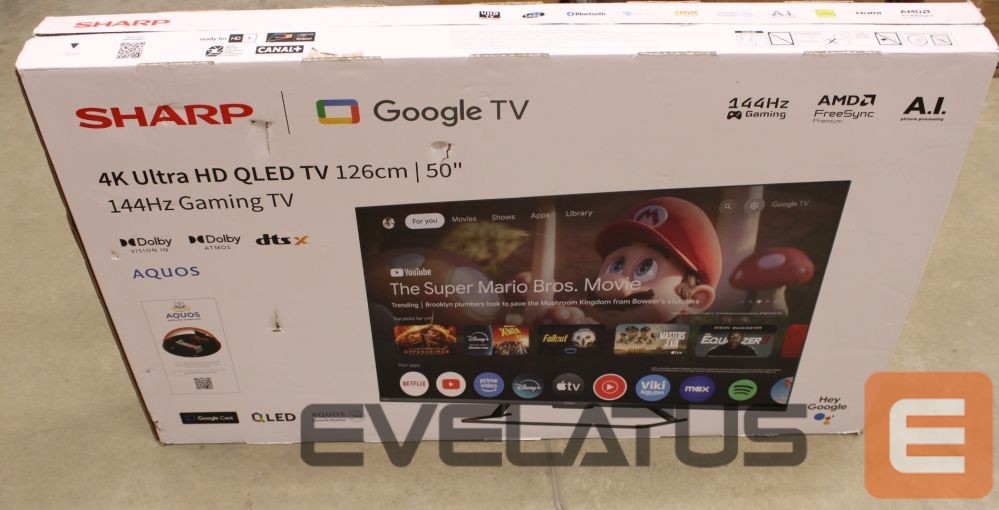 TV Sharp SALE OUT. 50HR7265E 50" (126cm) QLED 144Hz 4K Ultra HD Google TV, Dolby Vision, Dolby Atmos, Central Stand | 50HR7265E | 50 | Smart TV | Google TV | Black | DAMAGED PACKAGING
