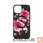 Back panel cover Evelatus Apple iPhone 15 Leather Case Zipper Design Flower Black