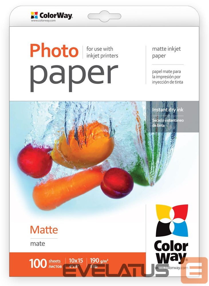 Office supplies ColorWay Matte Photo Paper, 100 sheets, 10x15, 190 g/m²