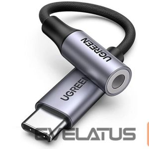 Converter Ugreen  USB-C to 3.5mm M/F Cable Aluminum Shell with Braided 10cm (80154) Black Grey