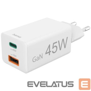 Adapter Hama  Mini Adapter 45W GaN USB-C + USB-A White