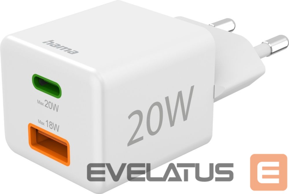Adapter Hama Charger USB-C+USB-A Charger 20W White
