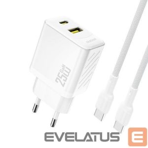 Adapter Dudao  Dudao A26TCEU PD QC 25W GaN USB-A USB-C Wall Charger with USB-C Cable White