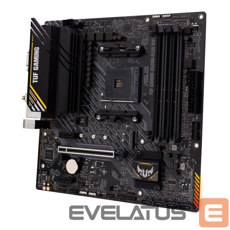 Motherboard for Intel processors Asus TUF GAMING A520M-PLUS Processor family AMD, Processor socket AM4, DDR4, Memory slots 4, Supported hard disk drive interfaces SATA, M.2, Number of SATA connectors 4, Chipset AMD A520, Micro ATX