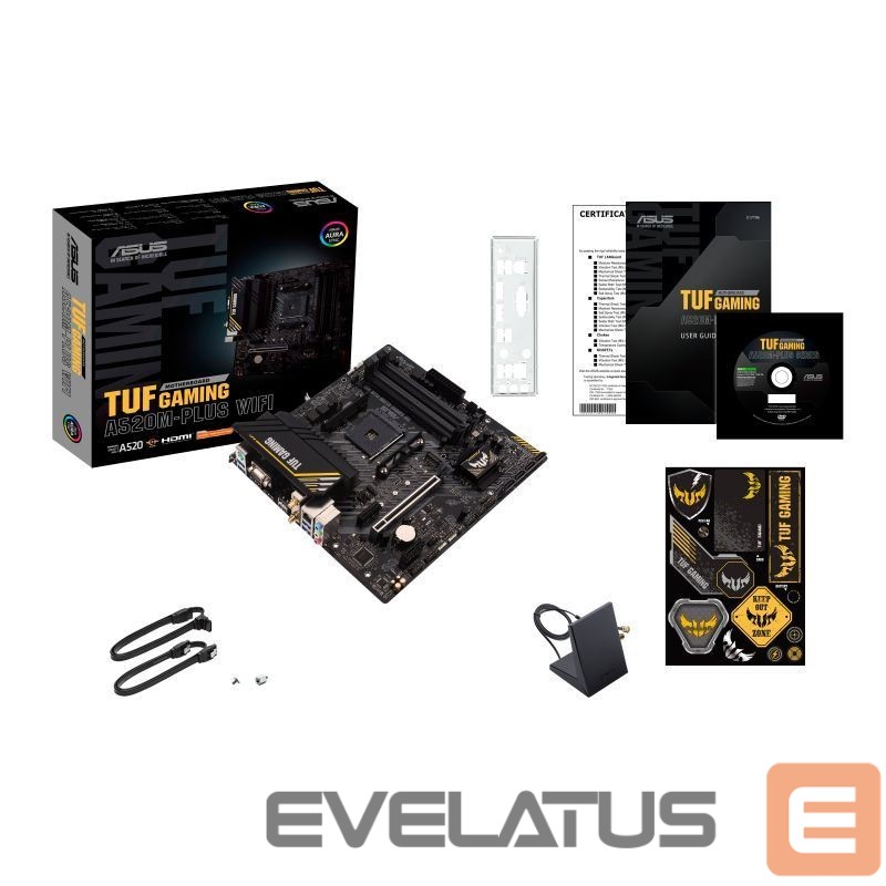 Motherboard for Intel processors Asus TUF GAMING A520M-PLUS Processor family AMD, Processor socket AM4, DDR4, Memory slots 4, Supported hard disk drive interfaces SATA, M.2, Number of SATA connectors 4, Chipset AMD A520, Micro ATX