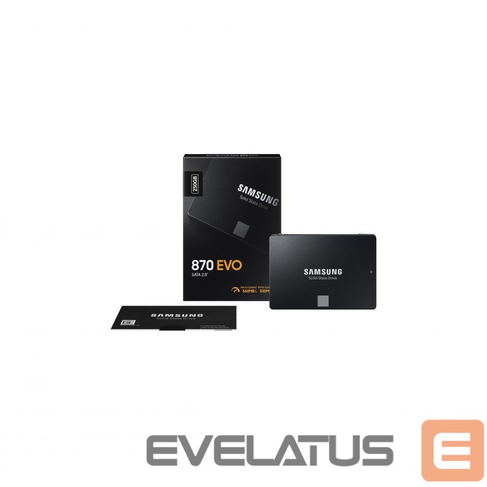 Hard drive SSD Samsung SSD 870 EVO 250 GB, SSD form factor 2.5", SSD interface SATA III, Write speed 530 MB/s, Read speed 560 MB/s