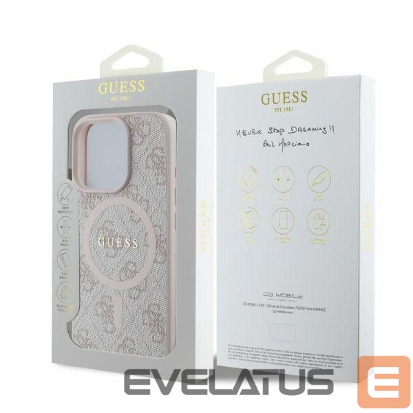 Back panel cover Guess Guess 4G Ring Classic Logo MagSafe Case for iPhone 16 Pro Max - Pink