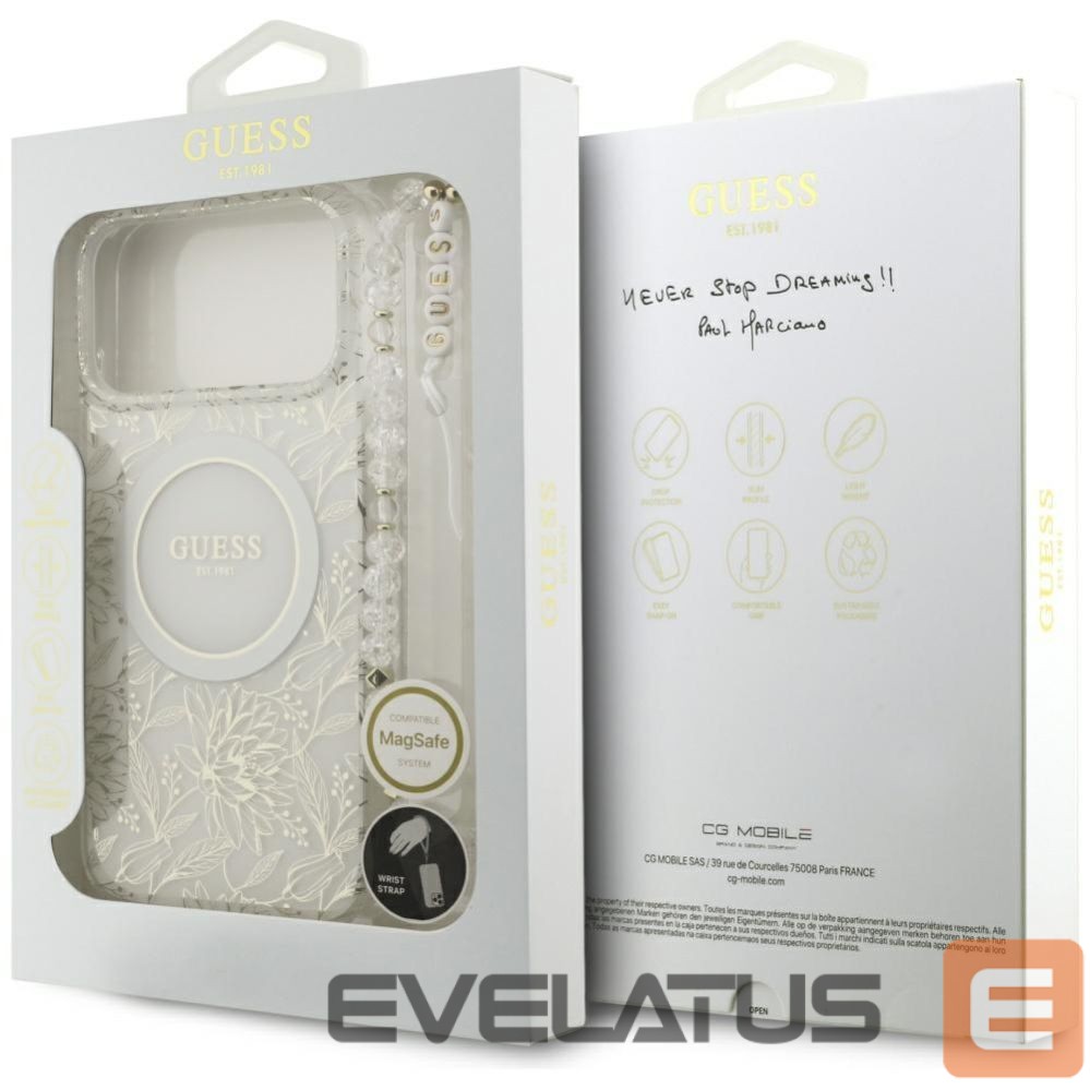 Other goods Guess Guess IML Flowers Electro Pearl Strap MagSafe Case for iPhone 17 Pro Max - White