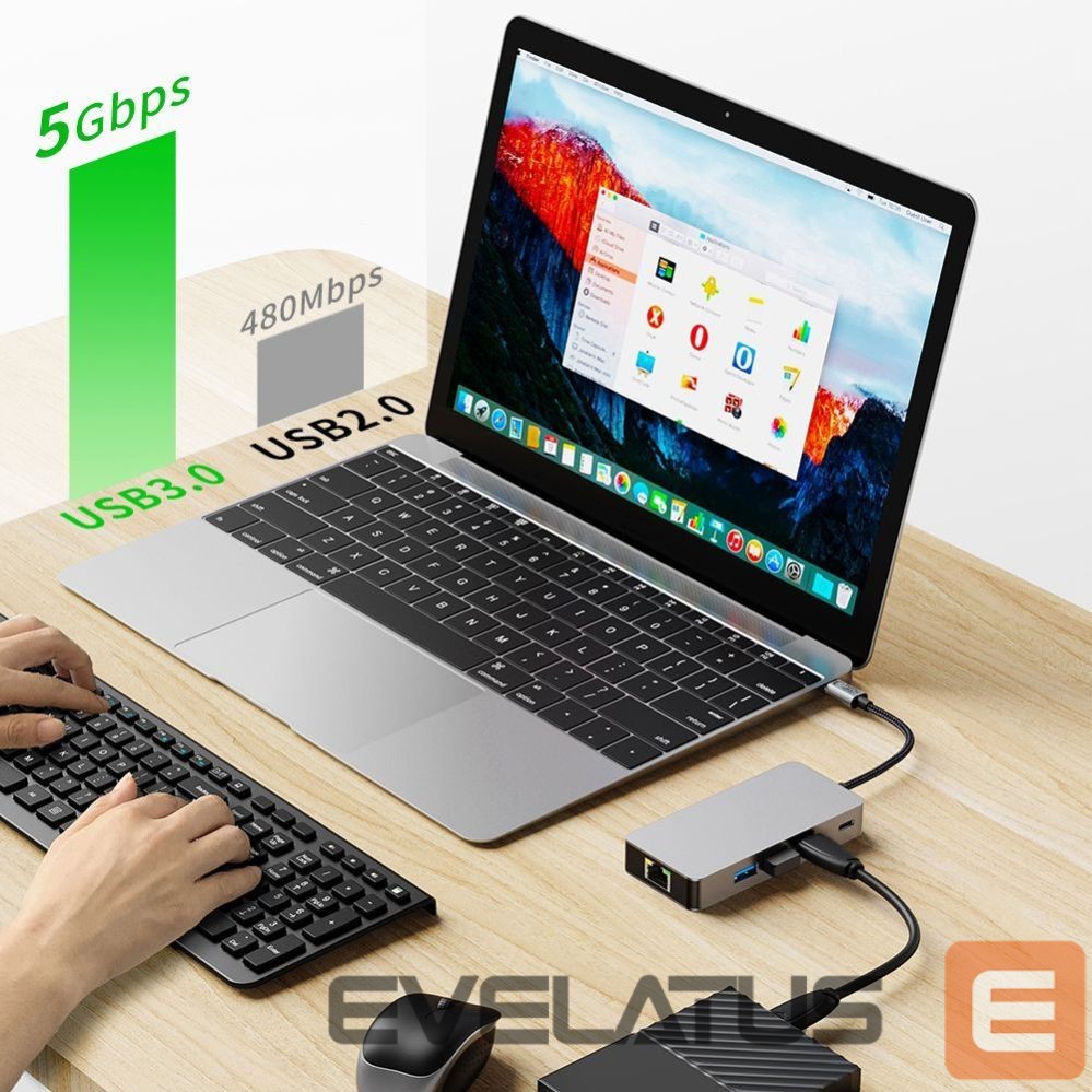 Other goods Tech-Protect Tech-Protect HB05 HUB 9in1 USB-C + USB2.0 + USB3.0 + HDMI 4K 60HZ + SD / TF + PD100W + RJ45 adapter - gray