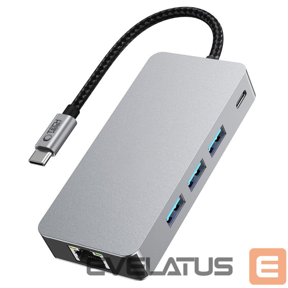 Other goods Tech-Protect Tech-Protect HB05 HUB 9in1 USB-C + USB2.0 + USB3.0 + HDMI 4K 60HZ + SD / TF + PD100W + RJ45 adapter - gray