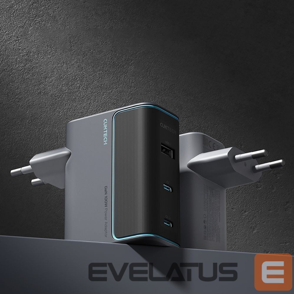 Adapter Cuktech Cuktech CUKAD1003EUG GaN 100W Wall Charger 2 x USB-C 1 x USB-A with USB-C Cable - Gray