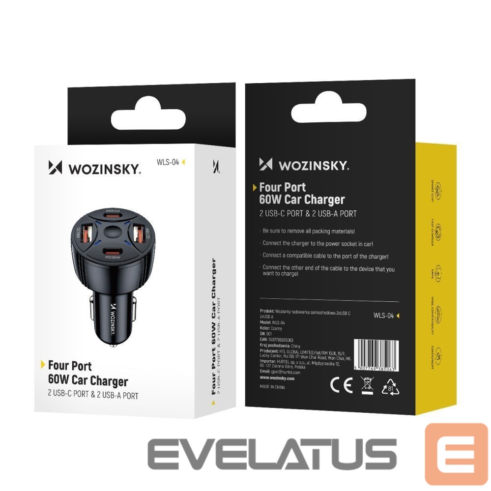 Other goods Wozinsky Wozinsky WLS-04 60W Car Charger 2xUSB-C 2xUSB-A - Black