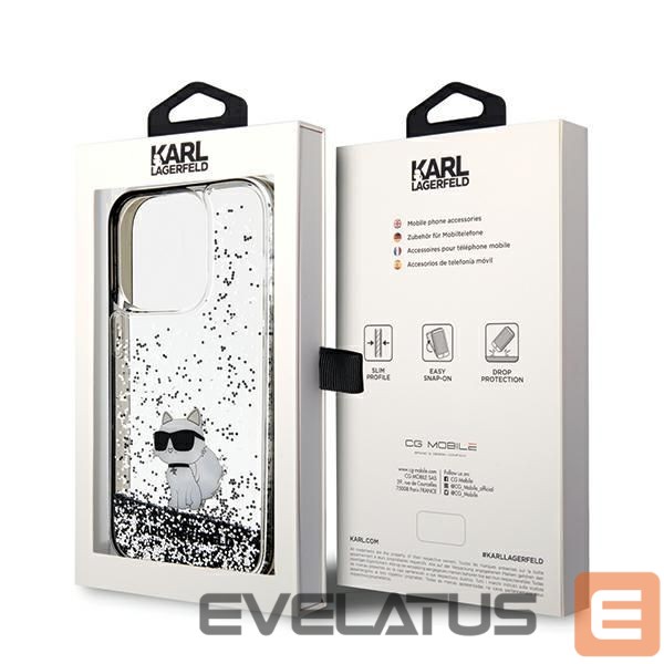 Back panel cover Karl Lagerfeld Karl Lagerfeld Liquid Glitter Choupette case for iPhone 14 Pro Max - transparent