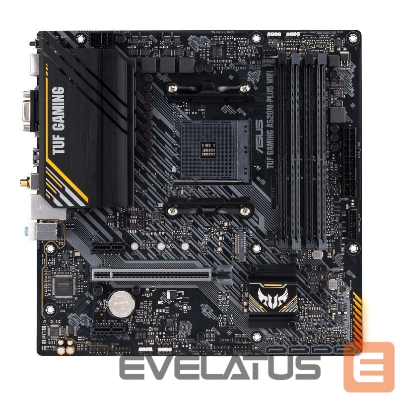 Motherboard for Intel processors Asus TUF GAMING A520M-PLUS Processor family AMD, Processor socket AM4, DDR4, Memory slots 4, Supported hard disk drive interfaces SATA, M.2, Number of SATA connectors 4, Chipset AMD A520, Micro ATX
