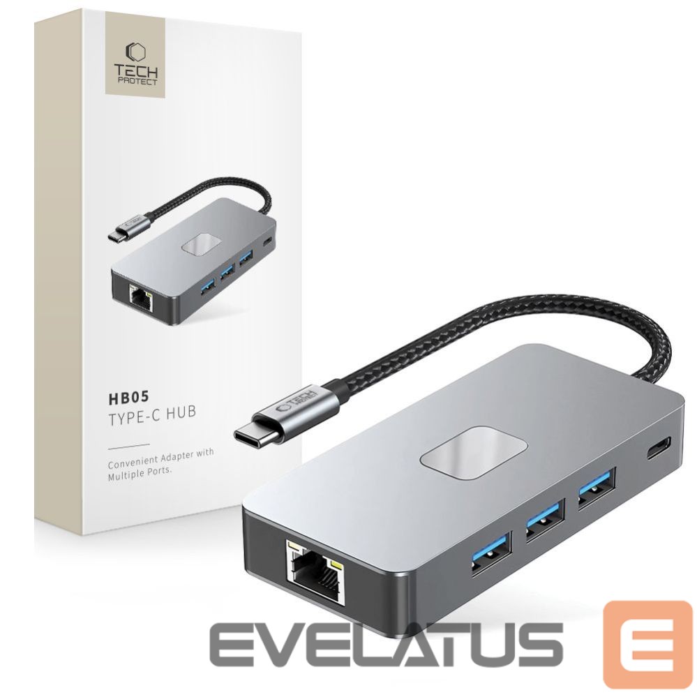 Other goods Tech-Protect Tech-Protect HB05 HUB 9in1 USB-C + USB2.0 + USB3.0 + HDMI 4K 60HZ + SD / TF + PD100W + RJ45 adapter - gray