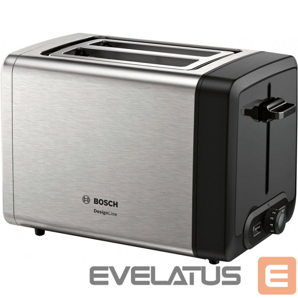 Toster Bosch DesignLine Toaster TAT4P420 Power 970 W, Number of slots 2, Housing material Stainless Steel, Stainless steel/Black