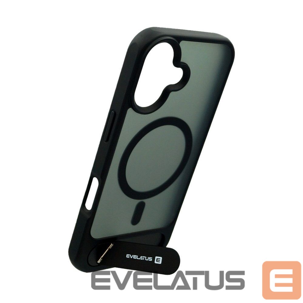 Back panel cover Evelatus Apple iPhone 17 Rubber Coated MagSafe With Stand Case Black