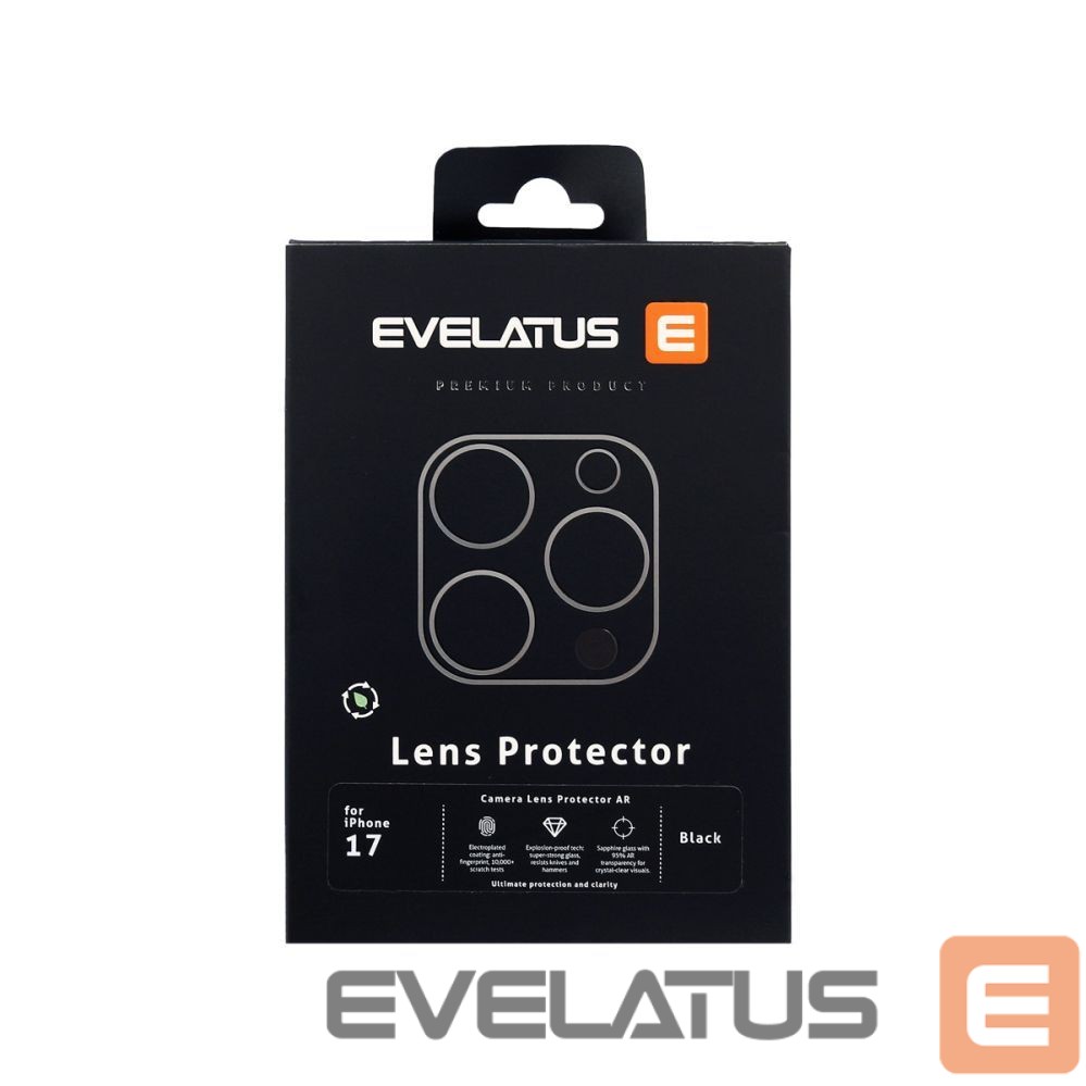 Protective glass Evelatus Apple iPhone 17 Full body camera lens protection premium Black