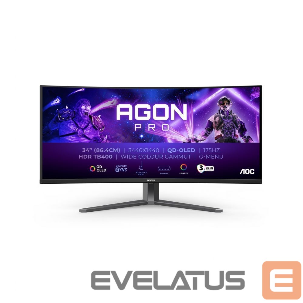 Monitor AOC AGON PRO AG346UCD | 34 " | OLED | WQHD | 21:9 | 175 Hz | 0.03 ms | 3440 x 1440 pixels | 250 cd/m² | HDMI ports quantity 2