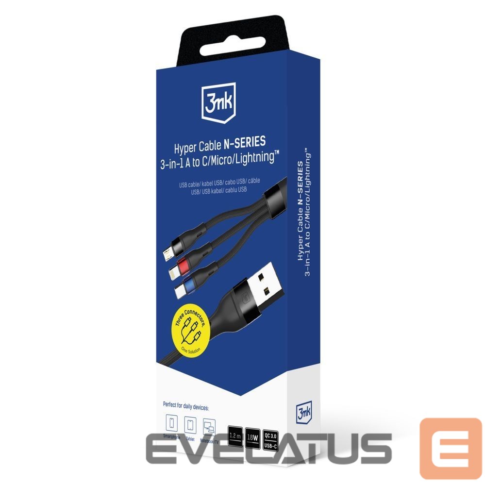 Other goods 3MK 3mk Hyper Cable N-SERIES 3 in 1 USB-A / Lightning / Micro 1.2m 9V/2A 18W - black