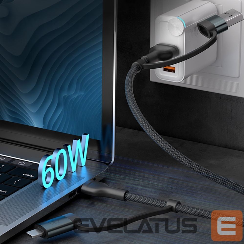 Other goods 3MK 3mk Hyper Cable N-SERIES 2 in 2 USB-A / USB-C and USB-C / Lightning 1.2m QC 3.0 9V/2A 60W - black