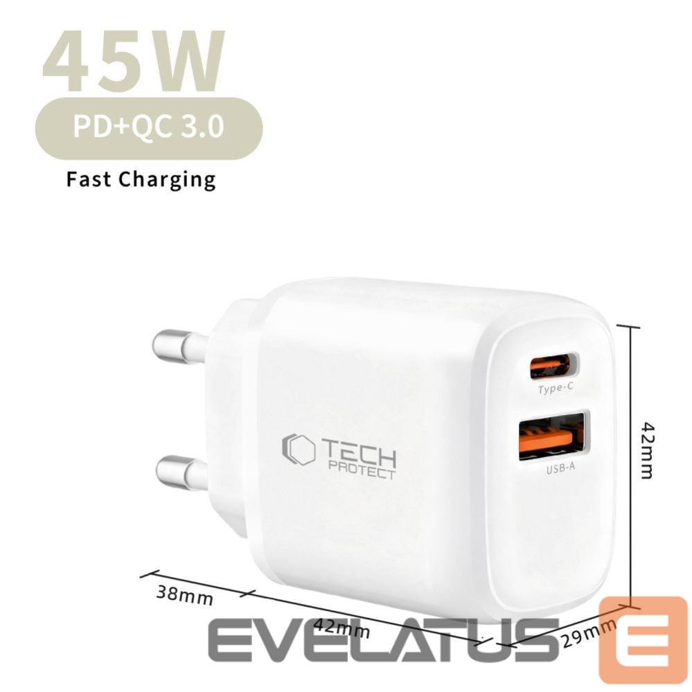 Other goods Tech-Protect Tech-Protect NCA45W-GAN 2-Port USB-C / USB-A 45W Wall Charger - White
