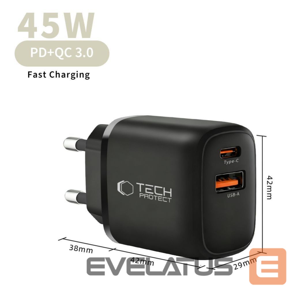 Other goods Tech-Protect Tech-Protect NCA45W-GAN 2-Port USB-C / USB-A 45W Wall Charger - Black